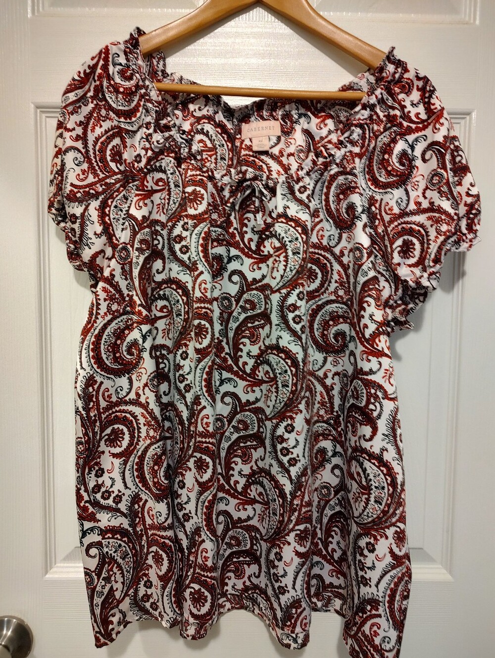 Cabernet Red Paisley Peasant Blouse on White
